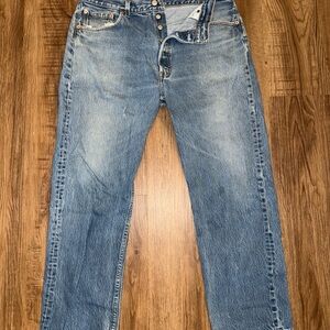Vintage Made In USA Levi's 501 Button Fly Light Wash Jeans 38x30 Nice Fade